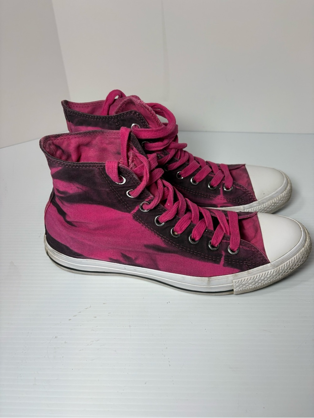 Converse High-Top Sneakers in Pink and Black Tie-Dye